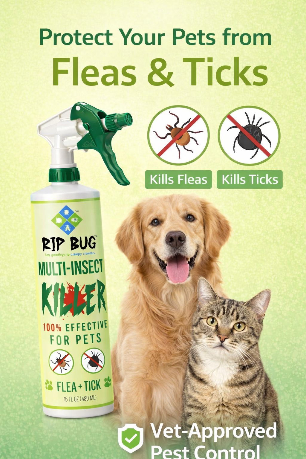 Rip Bug™ Flea & Tick Spray for Pets (16 oz)